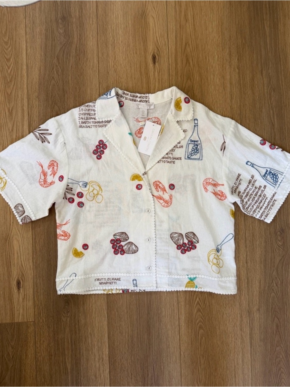 Caroline Constas White Embroidered Lounge Shirt NWT